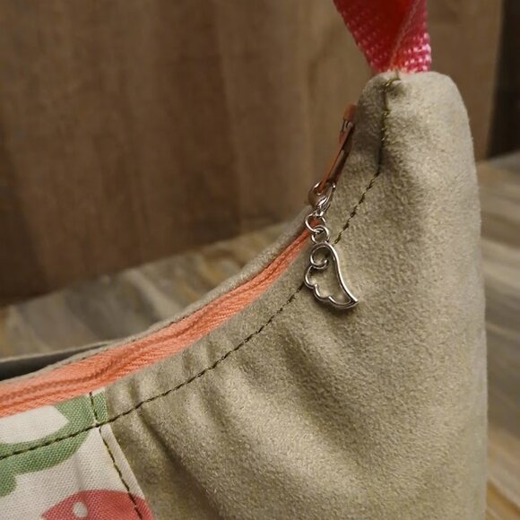 New Fun Birds Print Top handle Handbag Purse Sage Suede Crescent Small Baguette - Picture 3 of 6